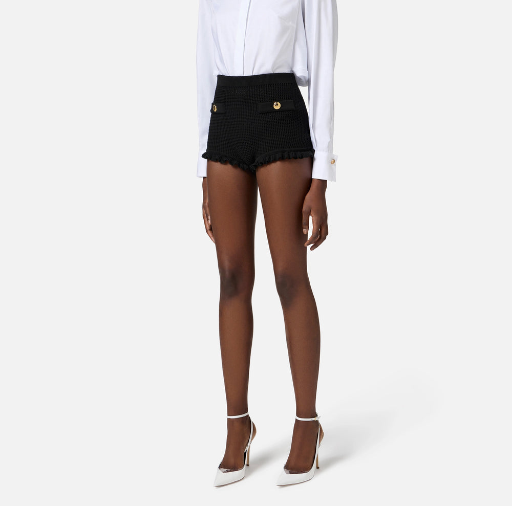 Strick-Shorts mit Logo-Knöpfen
