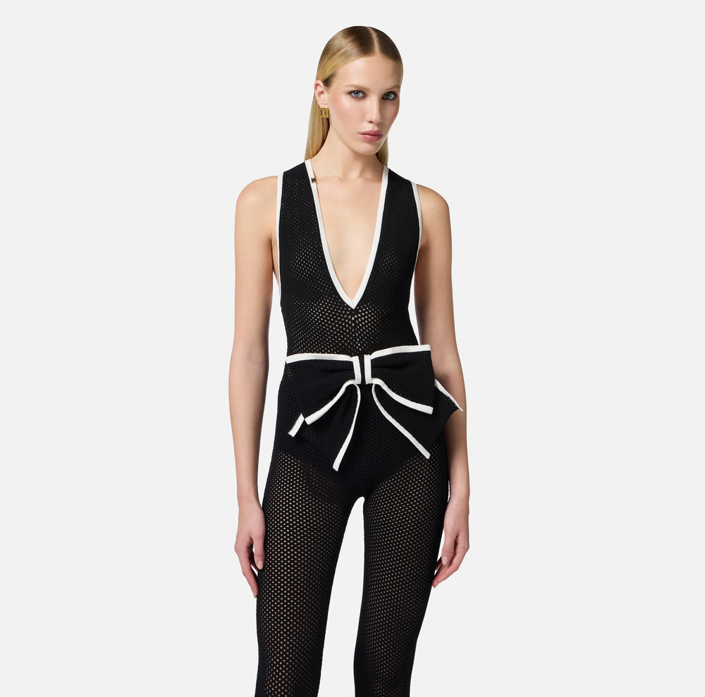 Jumpsuit mit Netzmuster und Maxi-Schleife