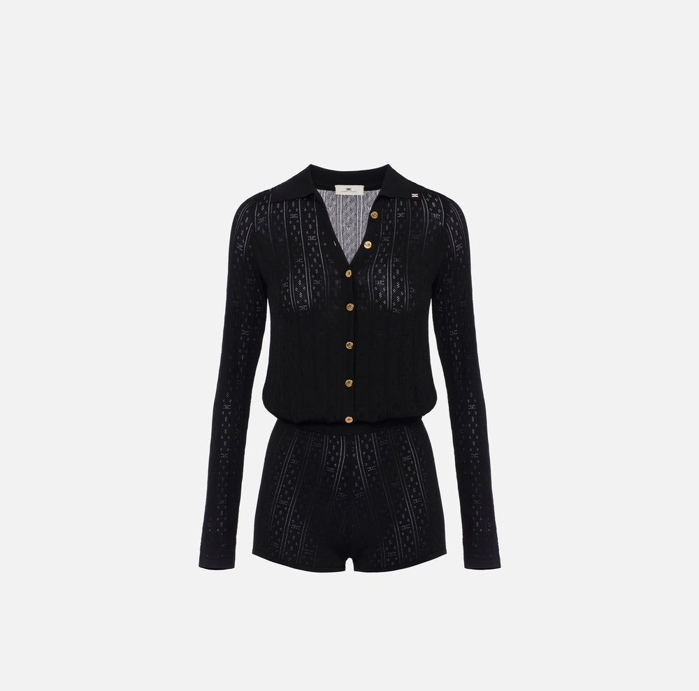 Strick-Jumpsuit mit Ajour-Stickereien