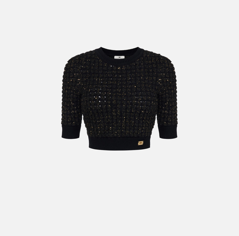 Top aus Bouclé mit Pailletten