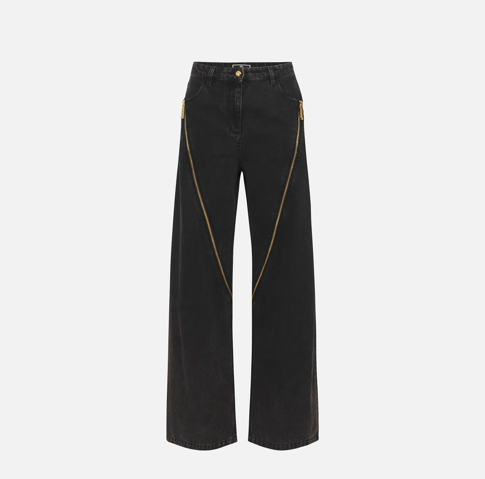 Jeans mit weitem Bein aus Baumwolle mit Reißverschluss