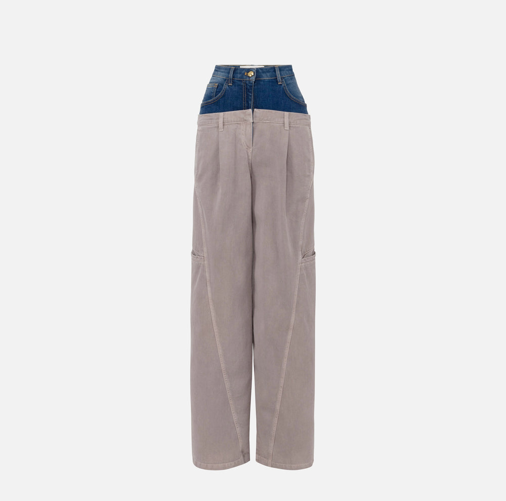 .Cargo-Hose aus Baumwolle mit Schößchen aus Denim
