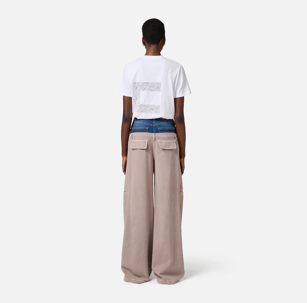 .Cargo-Hose aus Baumwolle mit Schößchen aus Denim