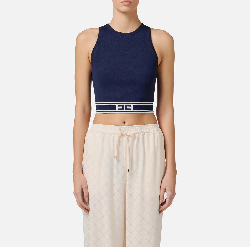Cropped-Top aus Viskose mit kontrastierenden Streifen