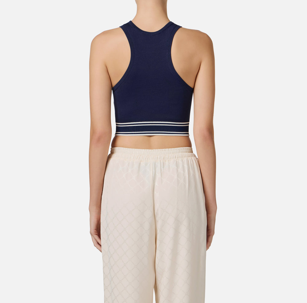 Cropped-Top aus Viskose mit kontrastierenden Streifen