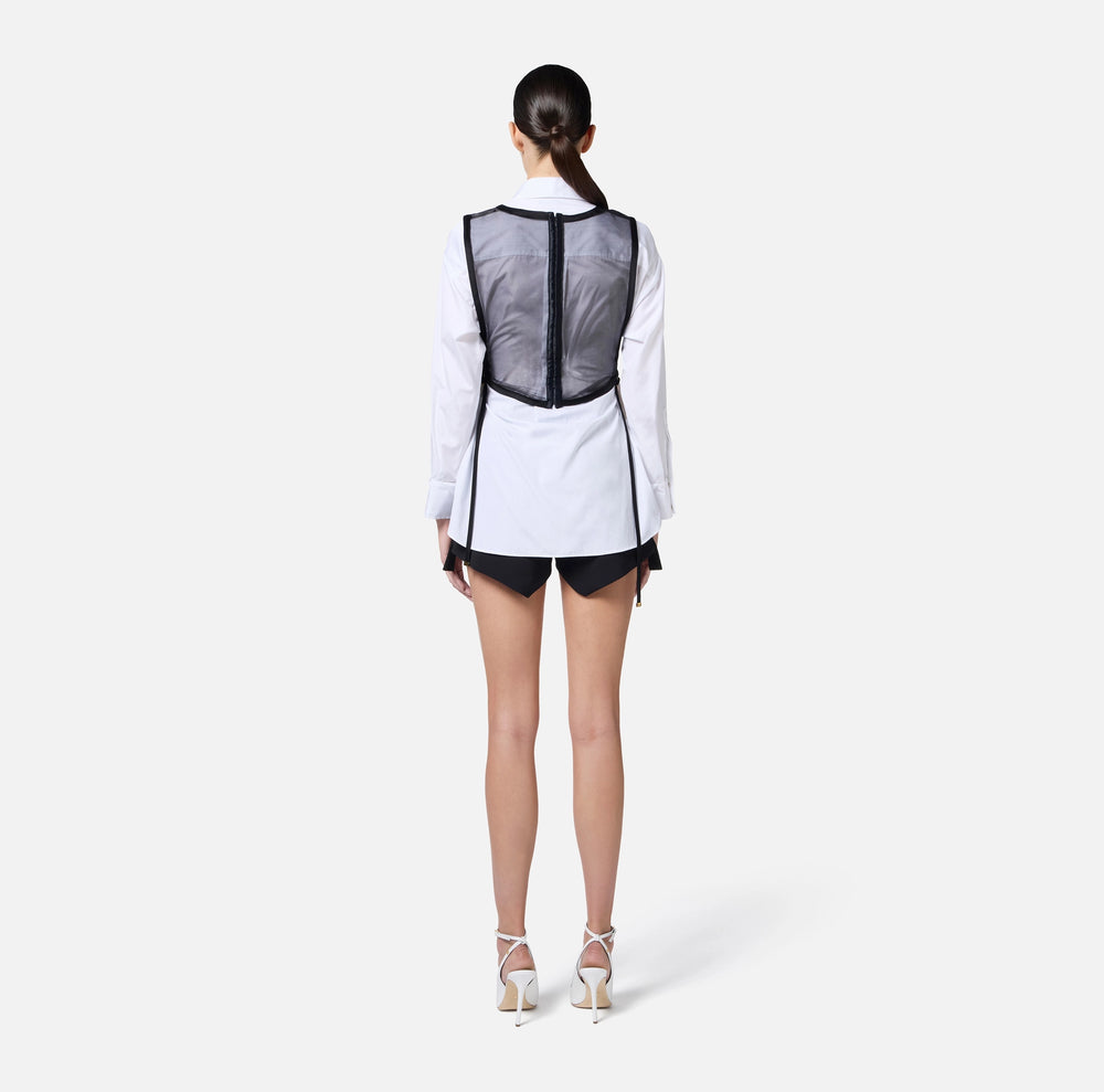 Top aus Organza mit floralen Stickereien