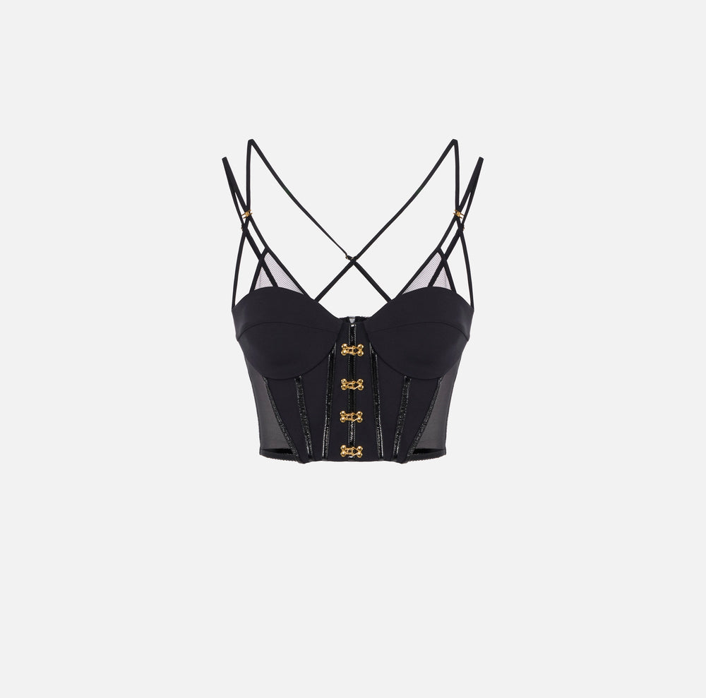 Top in neoprene con dettagli corsetto