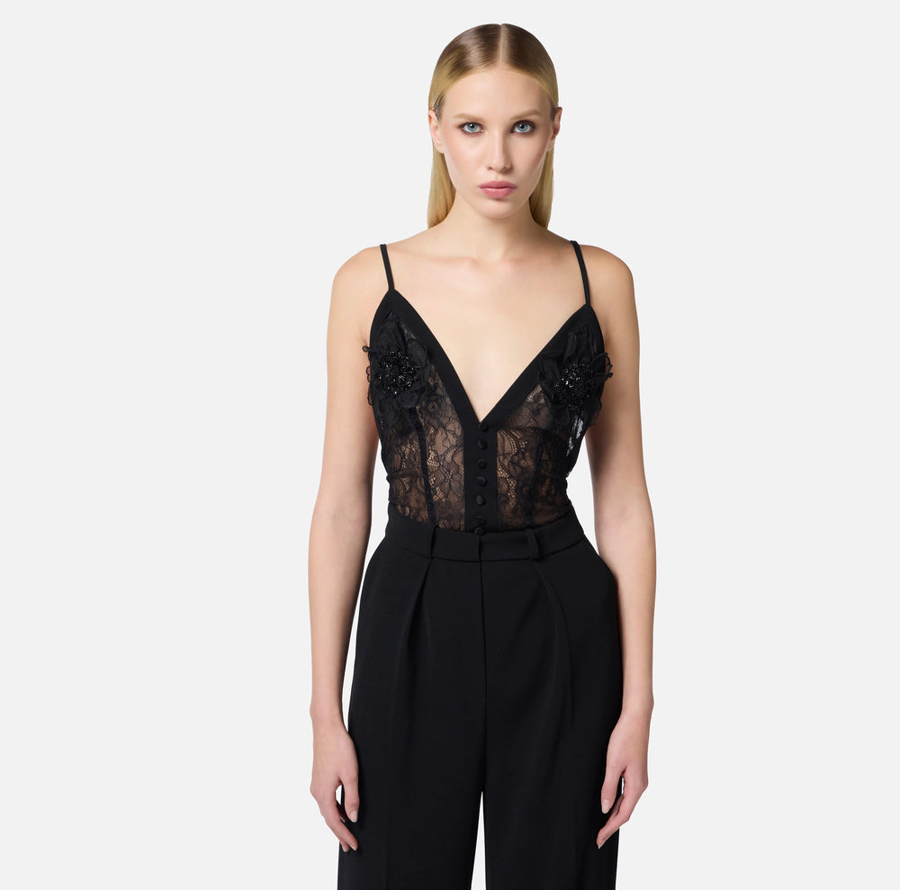 Jumpsuit aus leichtem Crêpe mit floralen Stickereien