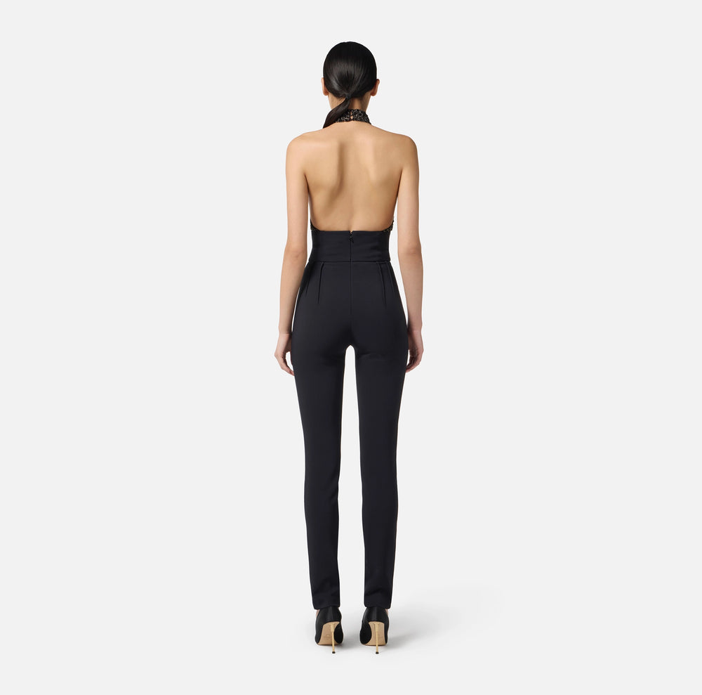 Jumpsuit aus Tüll und Crêpe mit Kokosnuss-Stickereien