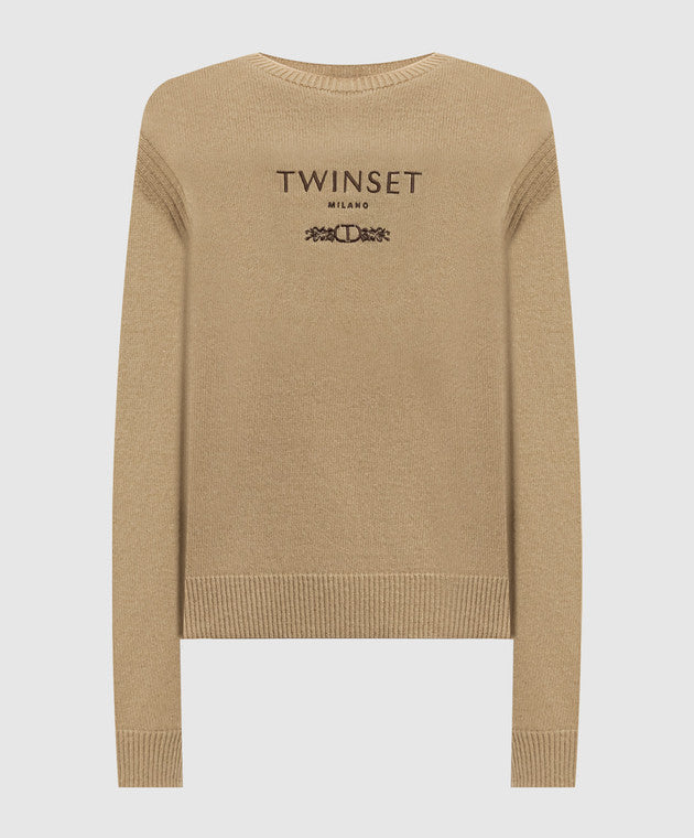 BRAUNER PULLOVER AUS WOLLE UND KASCHMIR MIT LOGO-STICKEREI