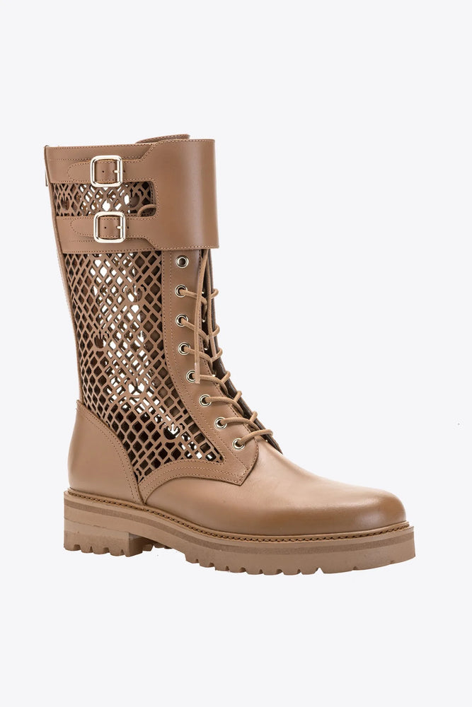 Schnürstiefelette aus gelasertem Leder Monogram PINKO Beige