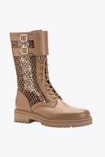Schnürstiefelette aus gelasertem Leder Monogram PINKO Beige
