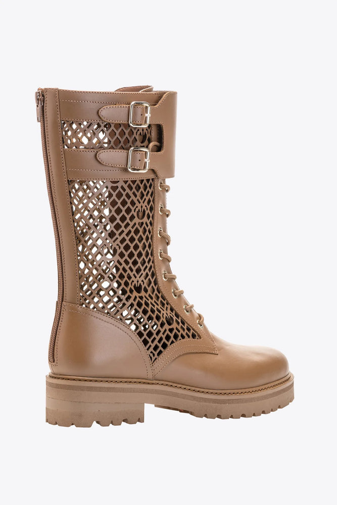 Schnürstiefelette aus gelasertem Leder Monogram PINKO Beige