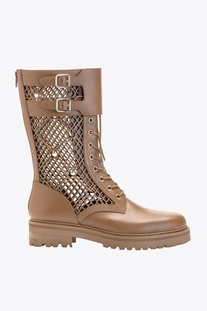 Schnürstiefelette aus gelasertem Leder Monogram PINKO Beige