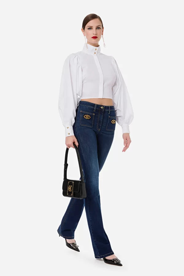 Kurze Hemdbluse mit Maxi-Schleife hinten