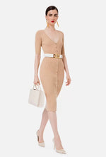 Midi-Kleid mit V-Ausschnitt Cappuccino