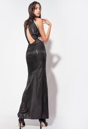 LANGES JACQUARDKLEID WET-LOOK