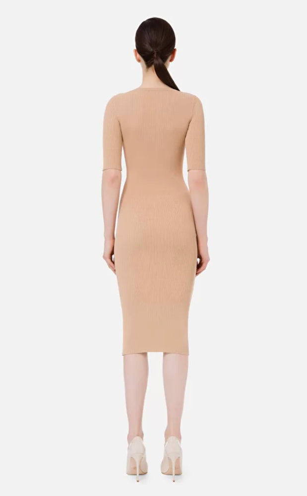 Midi-Kleid mit V-Ausschnitt Cappuccino
