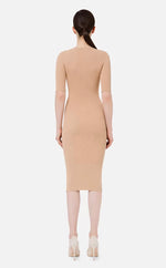 Midi-Kleid mit V-Ausschnitt Cappuccino