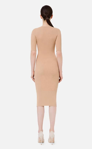 Midi-Kleid mit V-Ausschnitt Cappuccino