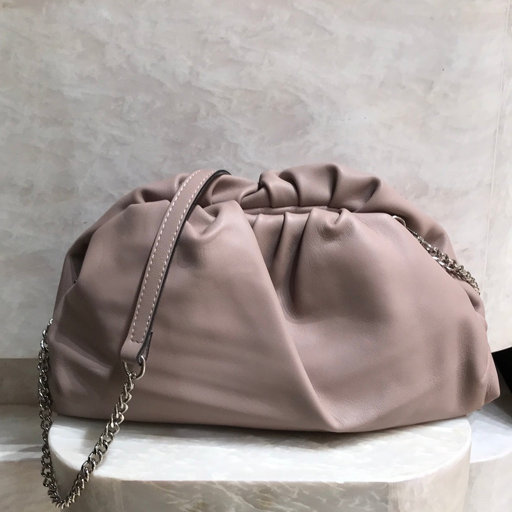 Mittlere Umhänge Tasche Echtleder Taupe