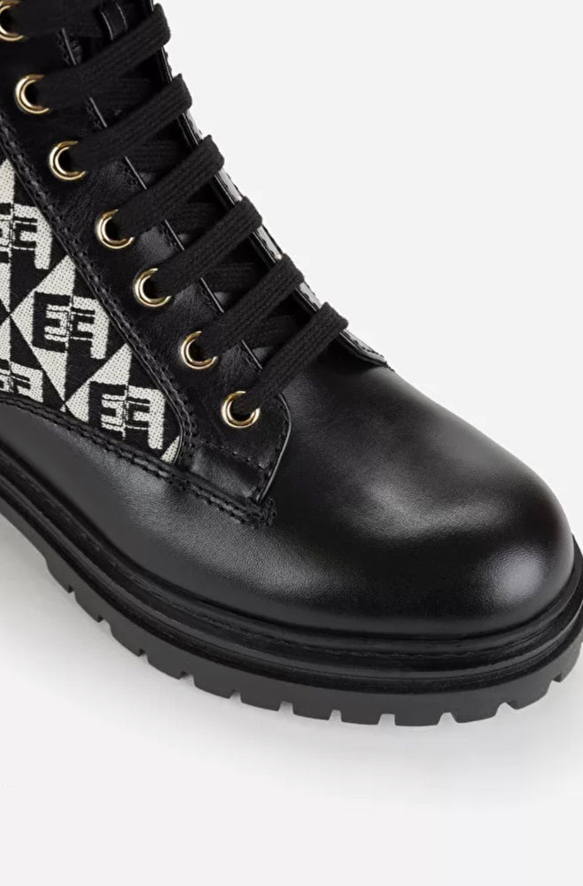 Biker-Boots aus Jacquard und Leder mit Rautenmuster