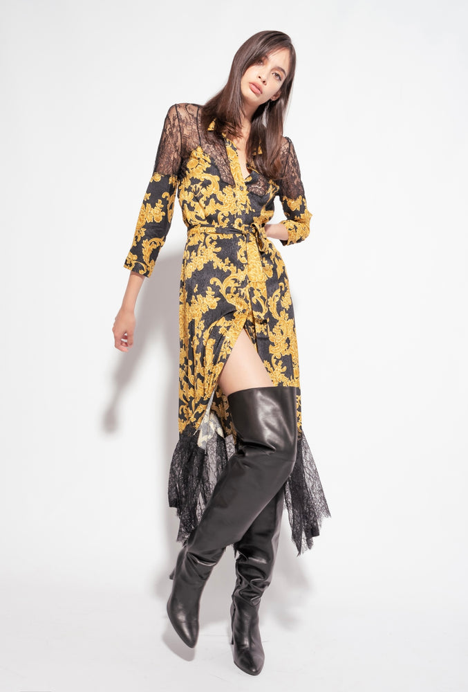 HEMDBLUSENKLEID IM DEKORATIVEN PRINT MIT SPITZE