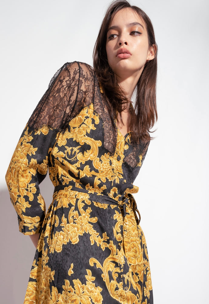 HEMDBLUSENKLEID IM DEKORATIVEN PRINT MIT SPITZE